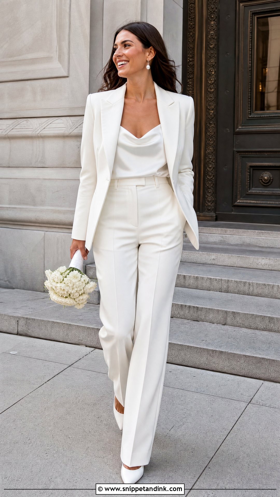 White Bridal Pantsuit Wedding Outfit - Snippet and Ink - 25 Wedding Dress Outfit Ideas