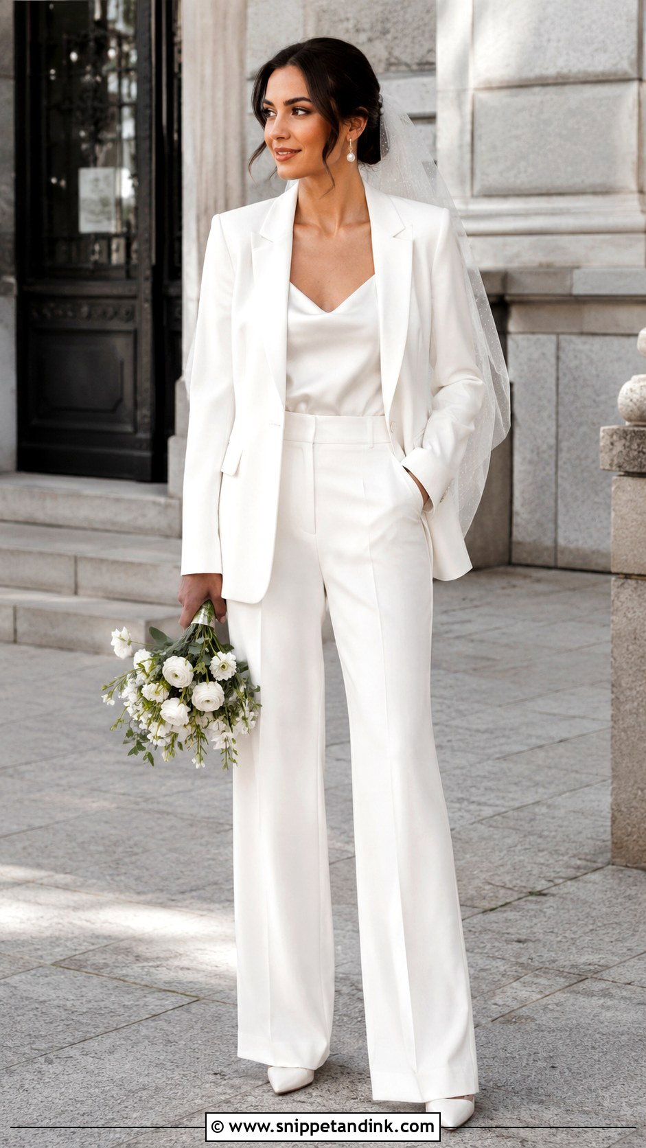 White Bridal Pantsuit Wedding Outfit - Snippet and Ink - 20 Alternative Wedding Outfit Ideas