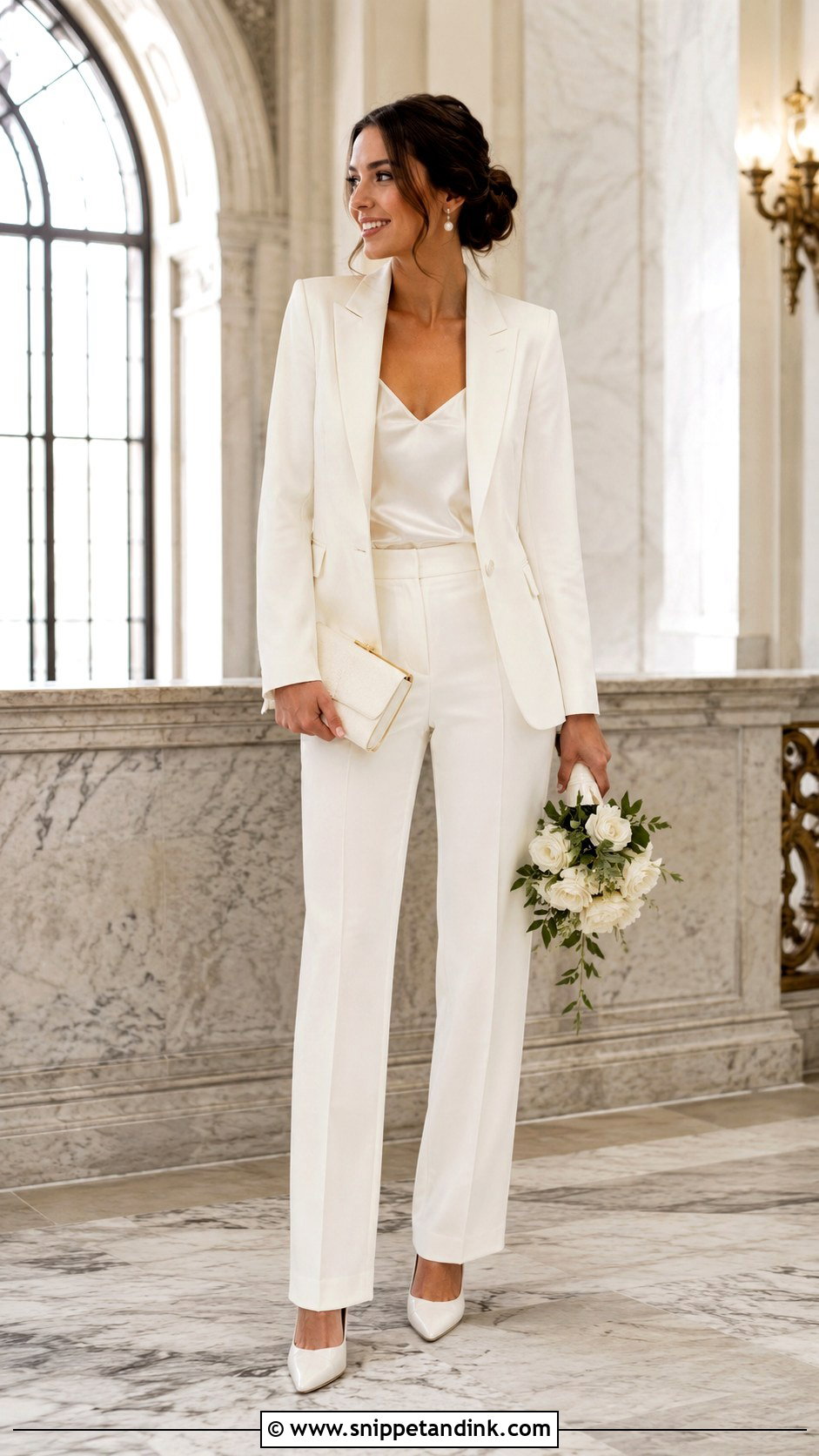 White Bridal Pantsuit With Blazer - Snippet and Ink - 25 Bridal Pantsuit Ideas