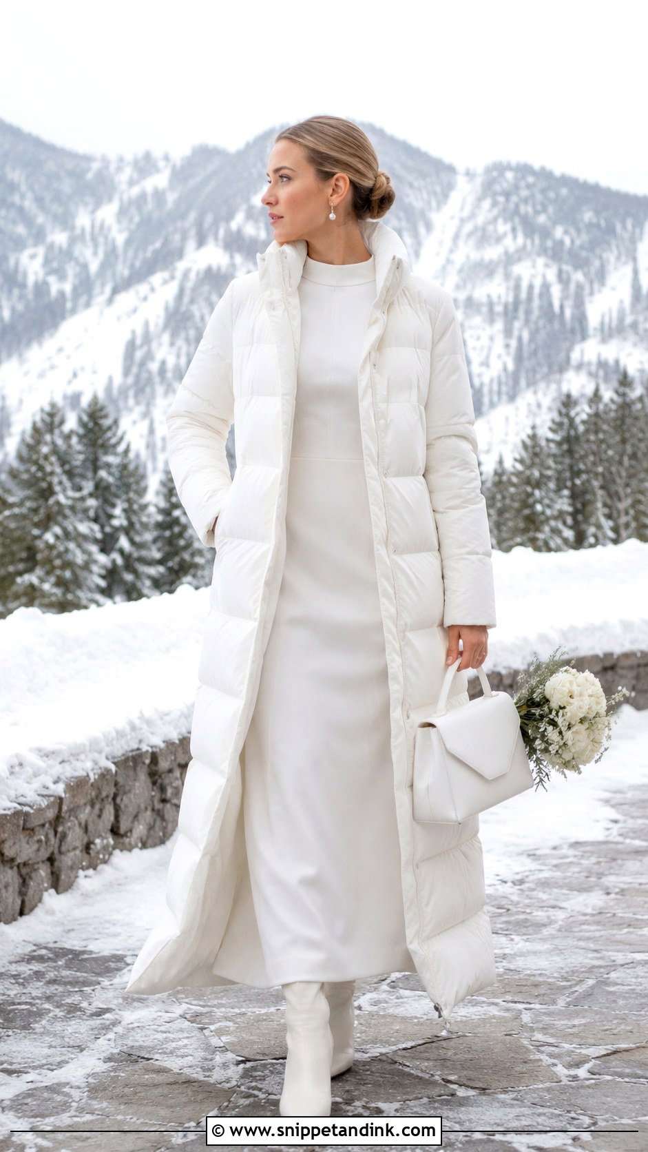 White Bridal Puffer Coat - Snippet and Ink - 20 Winter Wedding Coat Ideas