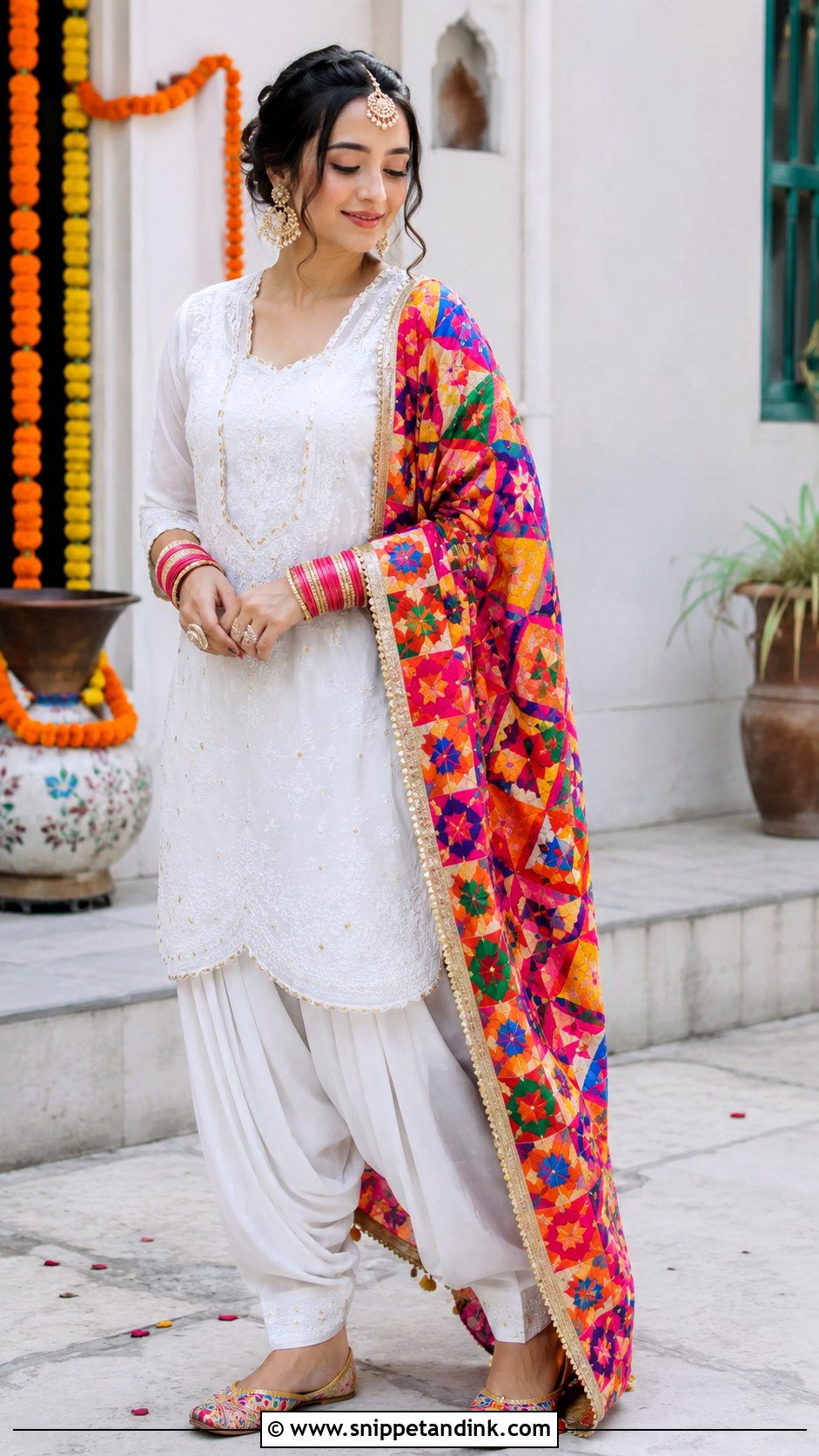White Bridal Punjabi Suit With Phulkari Dupatta - Snippet and Ink - 20 Bridal Punjabi Suits Wedding Outfits