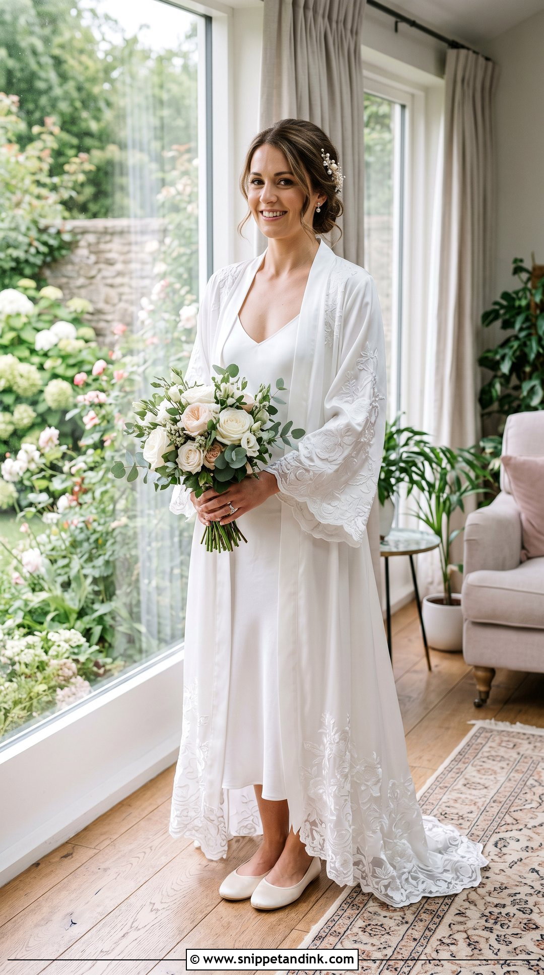 White Bridal Robe With Floral Embroidery - Snippet and Ink - 20 White Bridal Robe Ideas