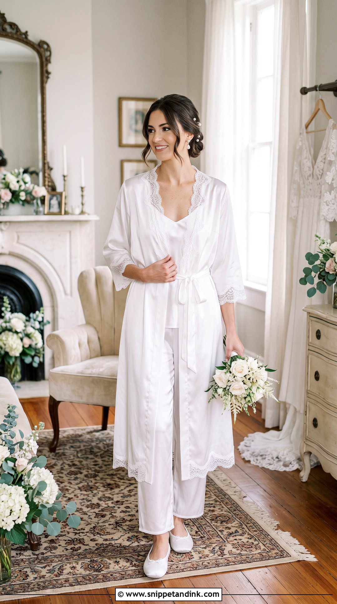 White Bridal Robe With Scalloped Lace - Snippet and Ink - 20 White Bridal Robe Ideas