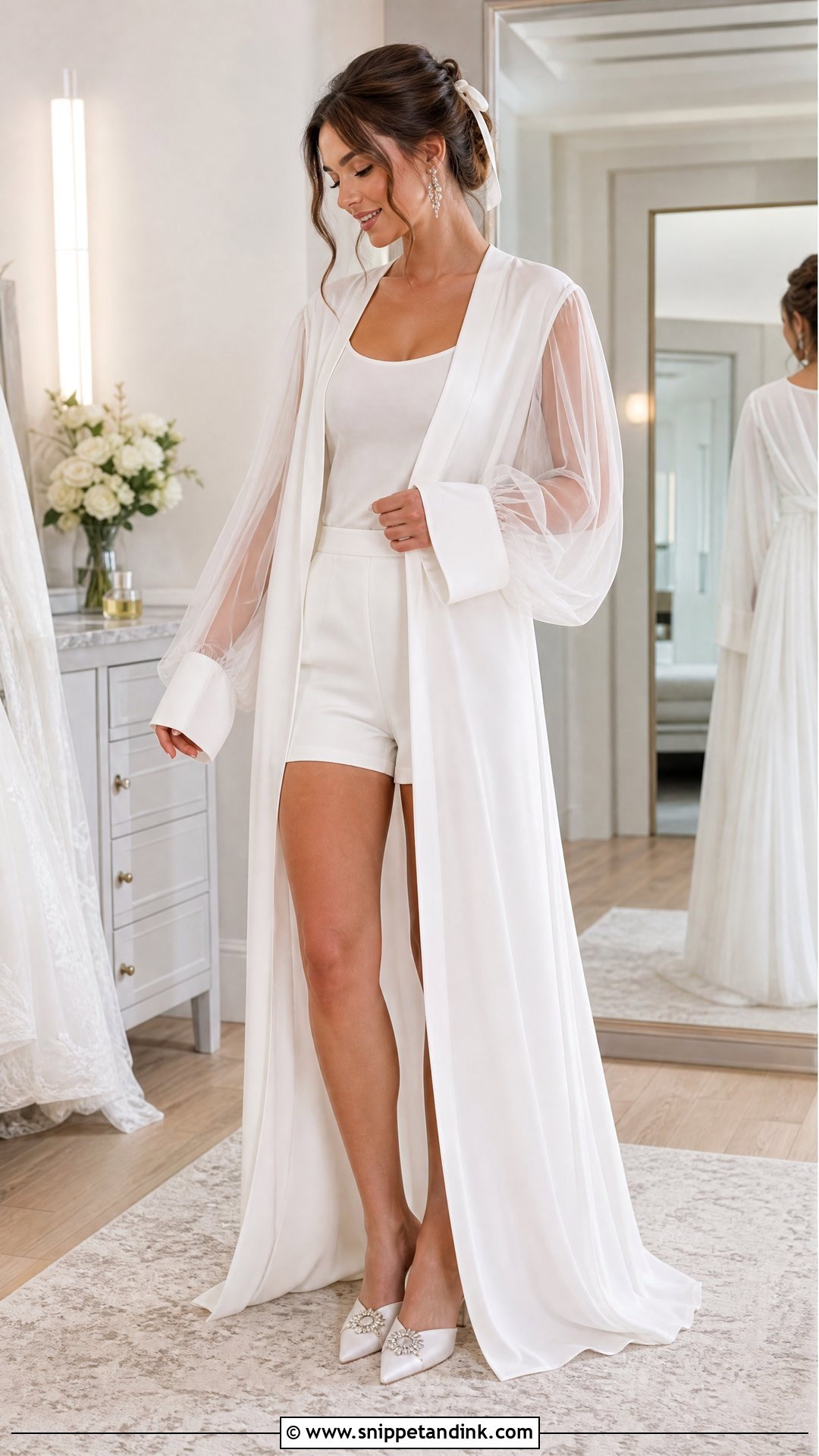 White Bridal Robe With Tulle Sleeves - Snippet and Ink - 20 White Bridal Robe Ideas