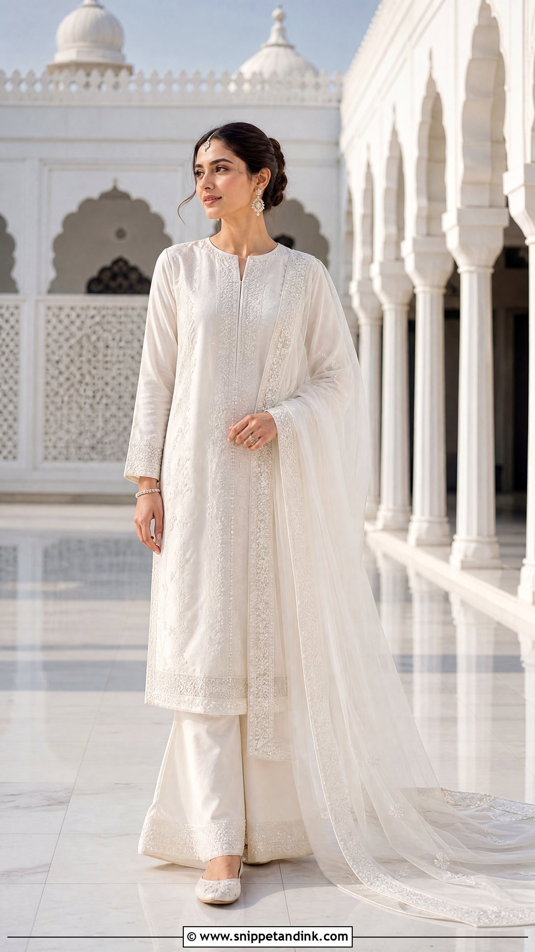 White Bridal Suit Nikah Dress With Long Dupatta - Snippet and Ink - 20 Pakistani Bridal Nikah Dress Ideas