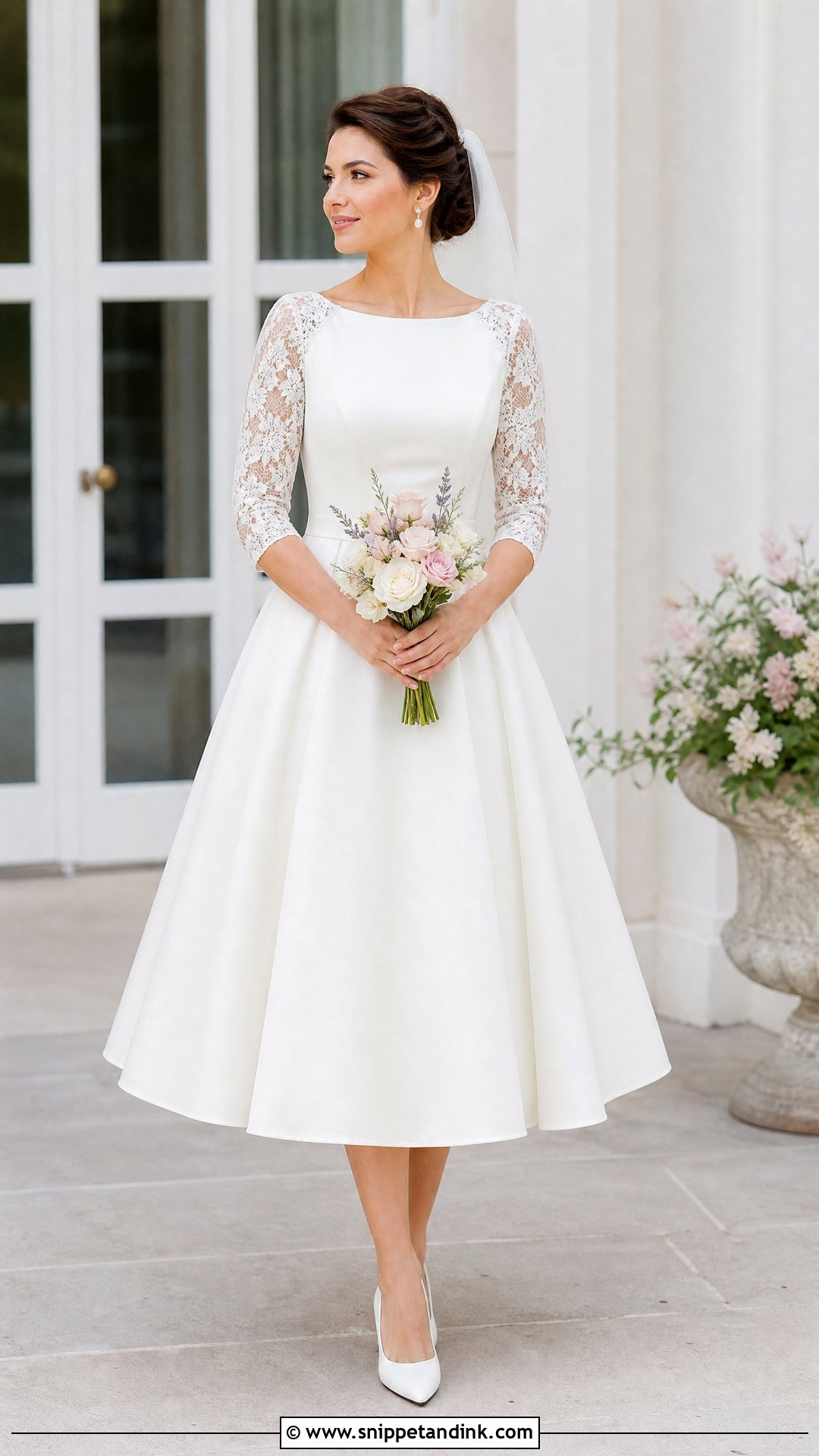 White Bridal Tea Length Gown - Snippet and Ink - 20 Tea Length Gown Ideas