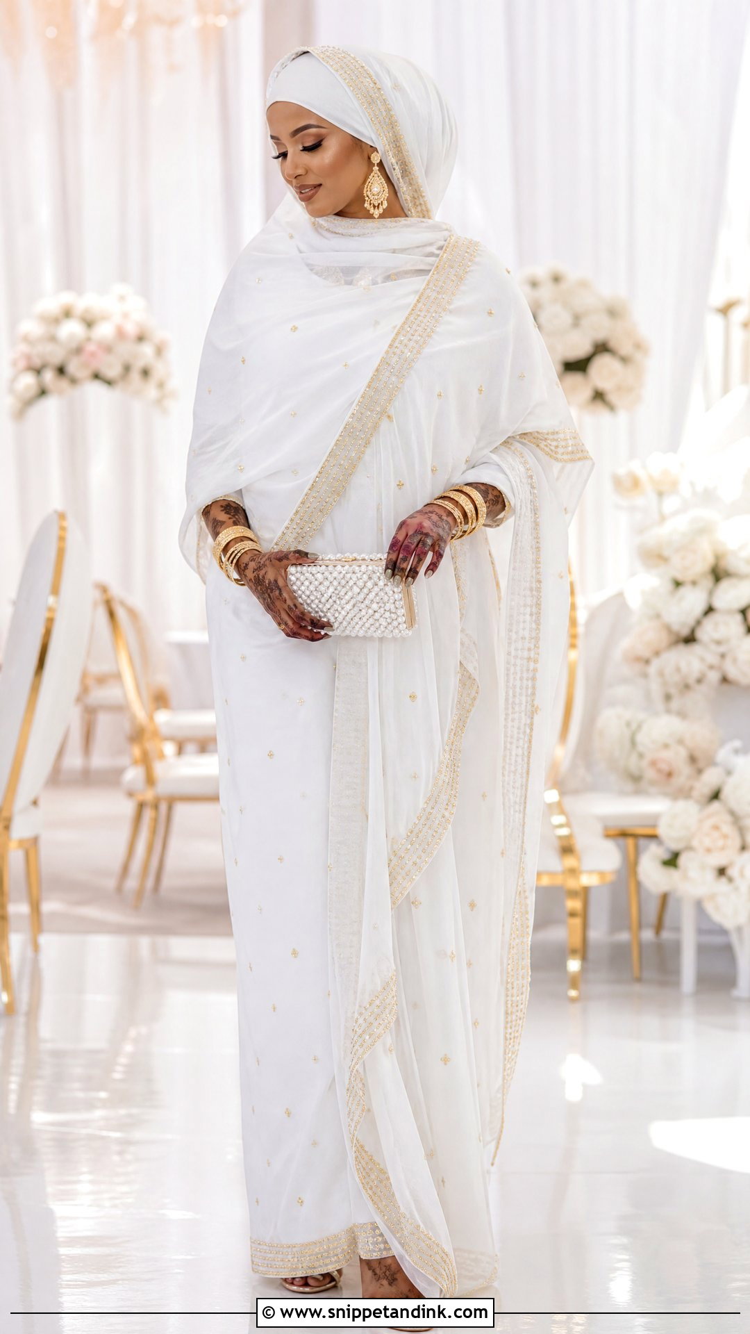 White Bridal Wedding Dirac With Gold Beading - Snippet and Ink - 20 Wedding Dirac Ideas