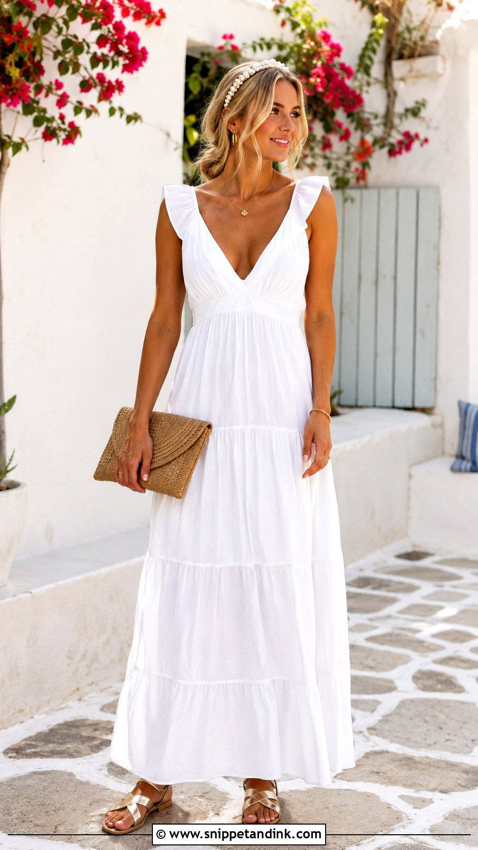 White Bride Maxi Dress Outfit - Snippet and Ink - 25 Mamma Mia Bachelorette Party Outfits