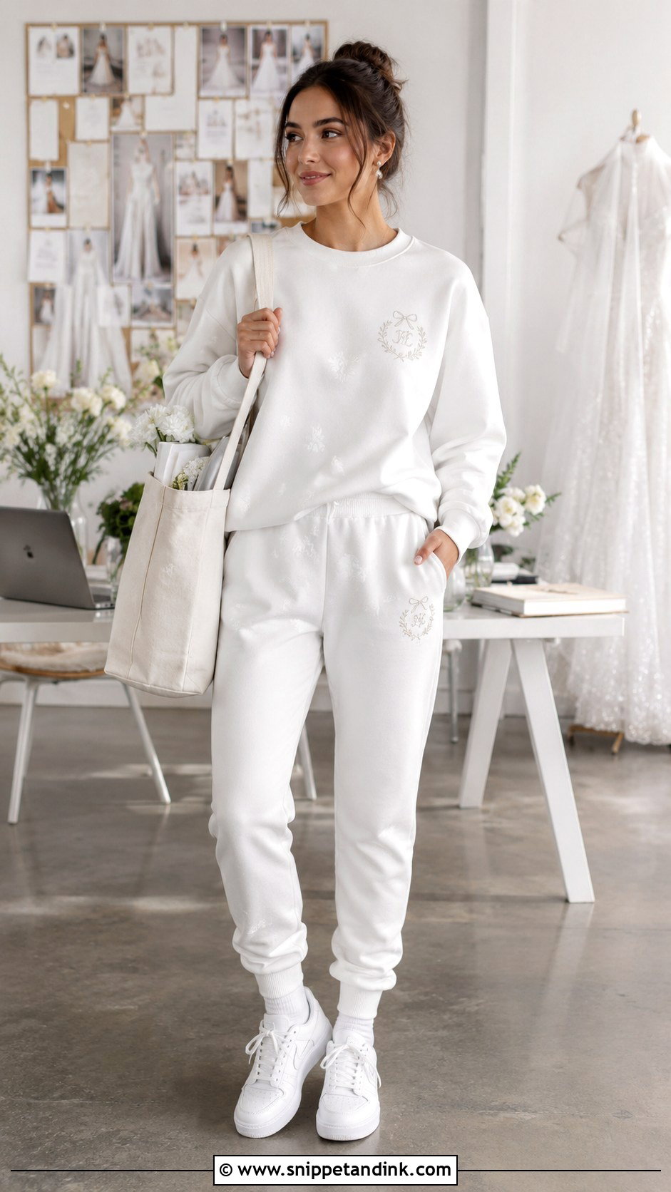 White Bride Sweat Suit With Joggers - Snippet and Ink - 20 Bride Sweat Suit Ideas