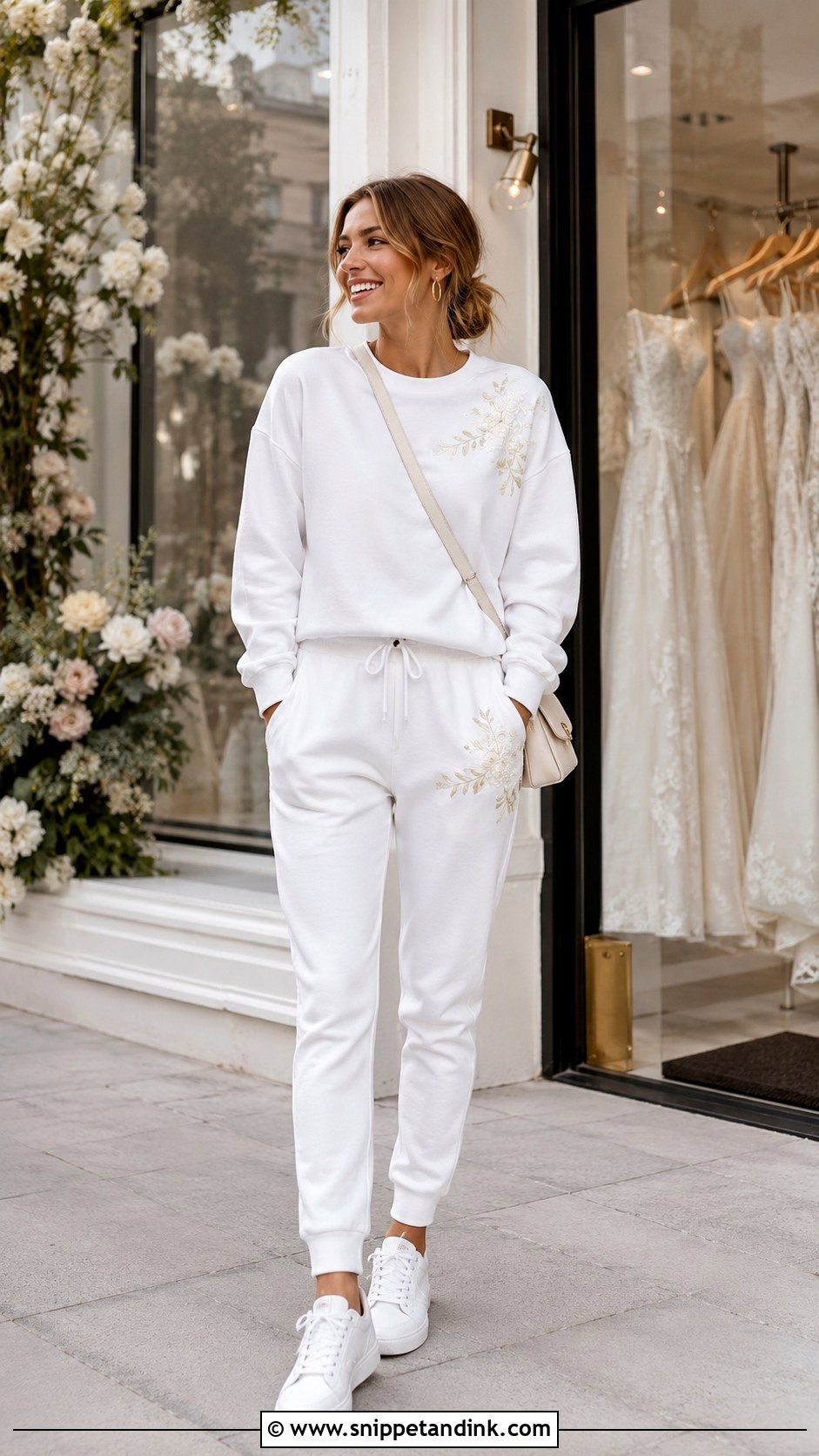 White Bride Sweatsuit With Embroidered Joggers - Snippet and Ink - 20 Bride Sweatsuit Ideas