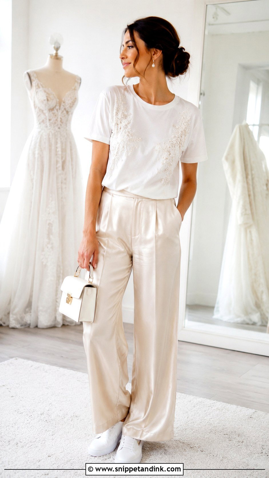 White Bride Wedding Shirt With Satin Pants - Snippet and Ink - 20 Wedding Shirts Ideas