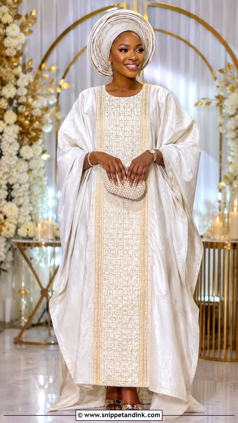 White Bubu Gown With Aso Oke Panel - Snippet and Ink - 20 Bubu White Gown Styles