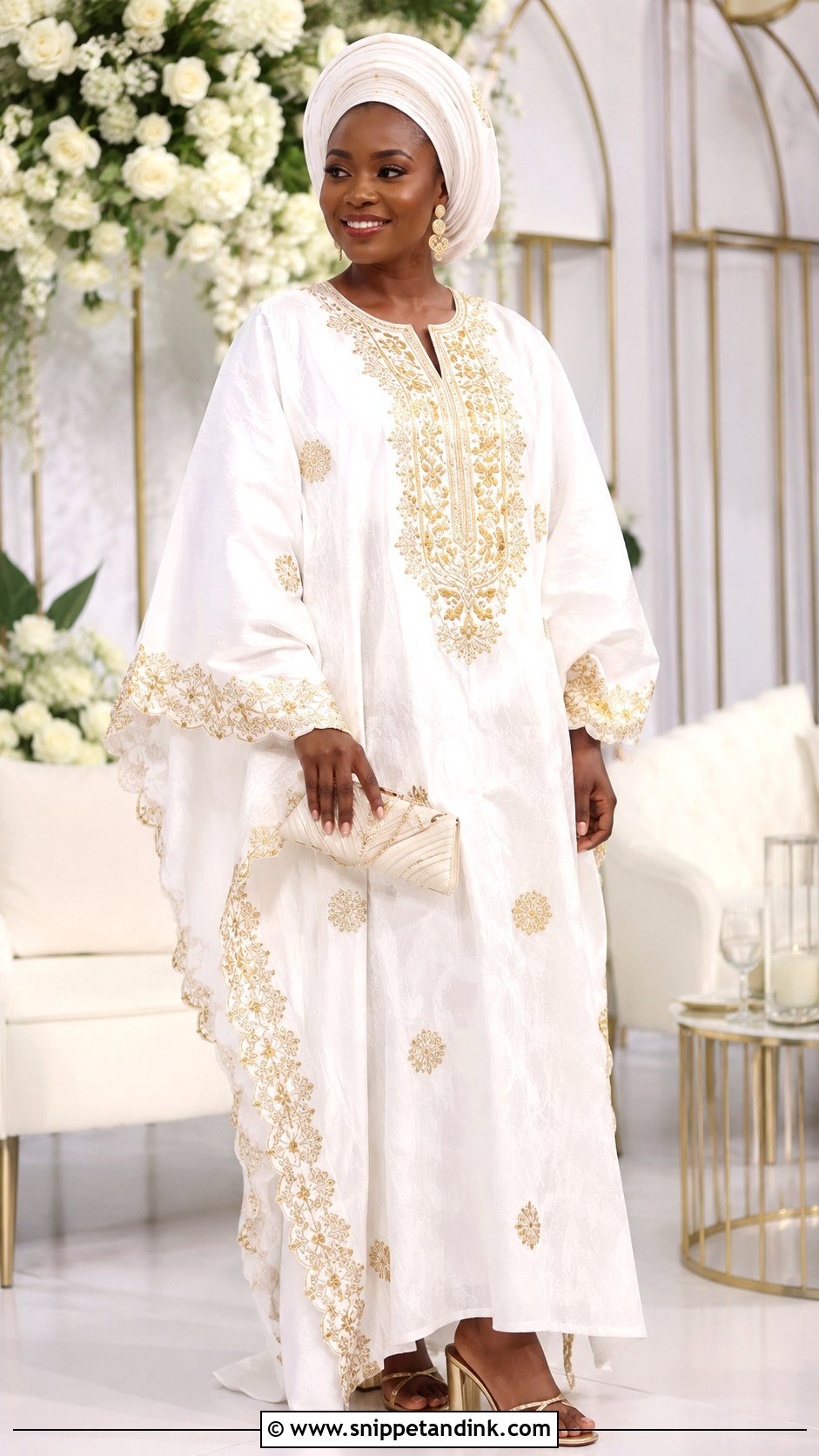 White Bubu Gown With Gold Embroidery - Snippet and Ink - 20 Bubu White Gown Styles