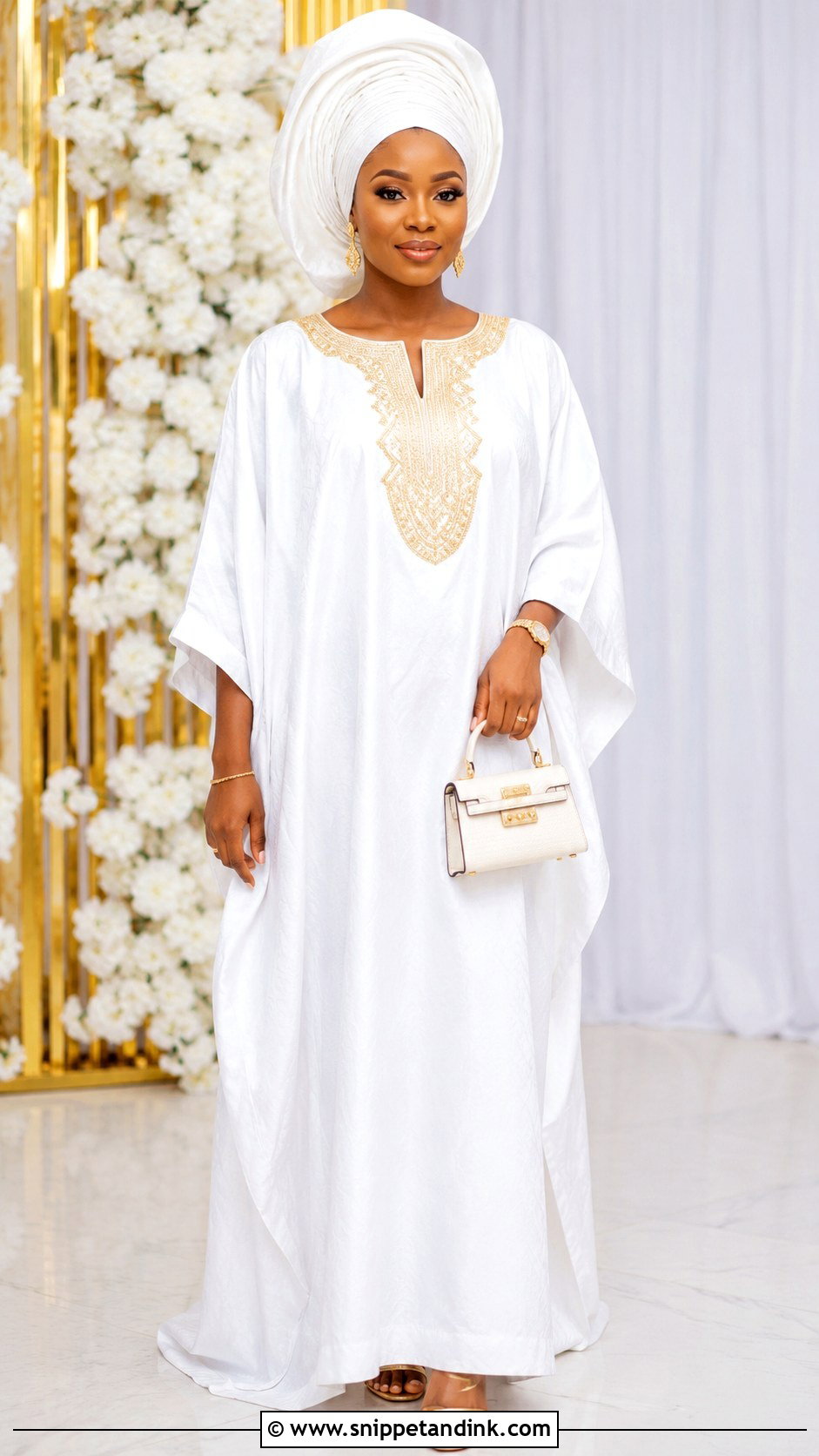 White Bubu Gown With Headwrap - Snippet and Ink - 20 Bubu White Gown Styles