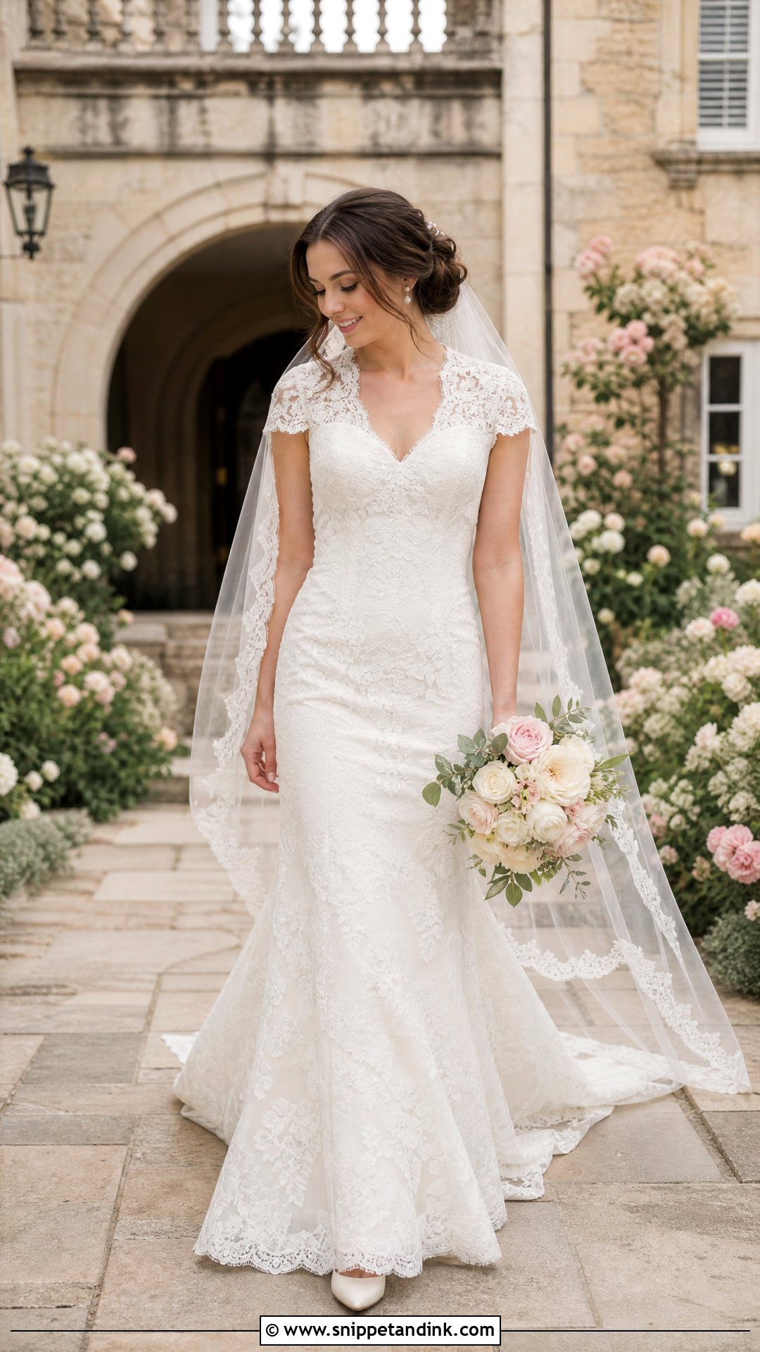White Cap Sleeve Lace Mermaid Wedding Dress - Snippet and Ink - 20 White Mermaid Wedding Dress Ideas