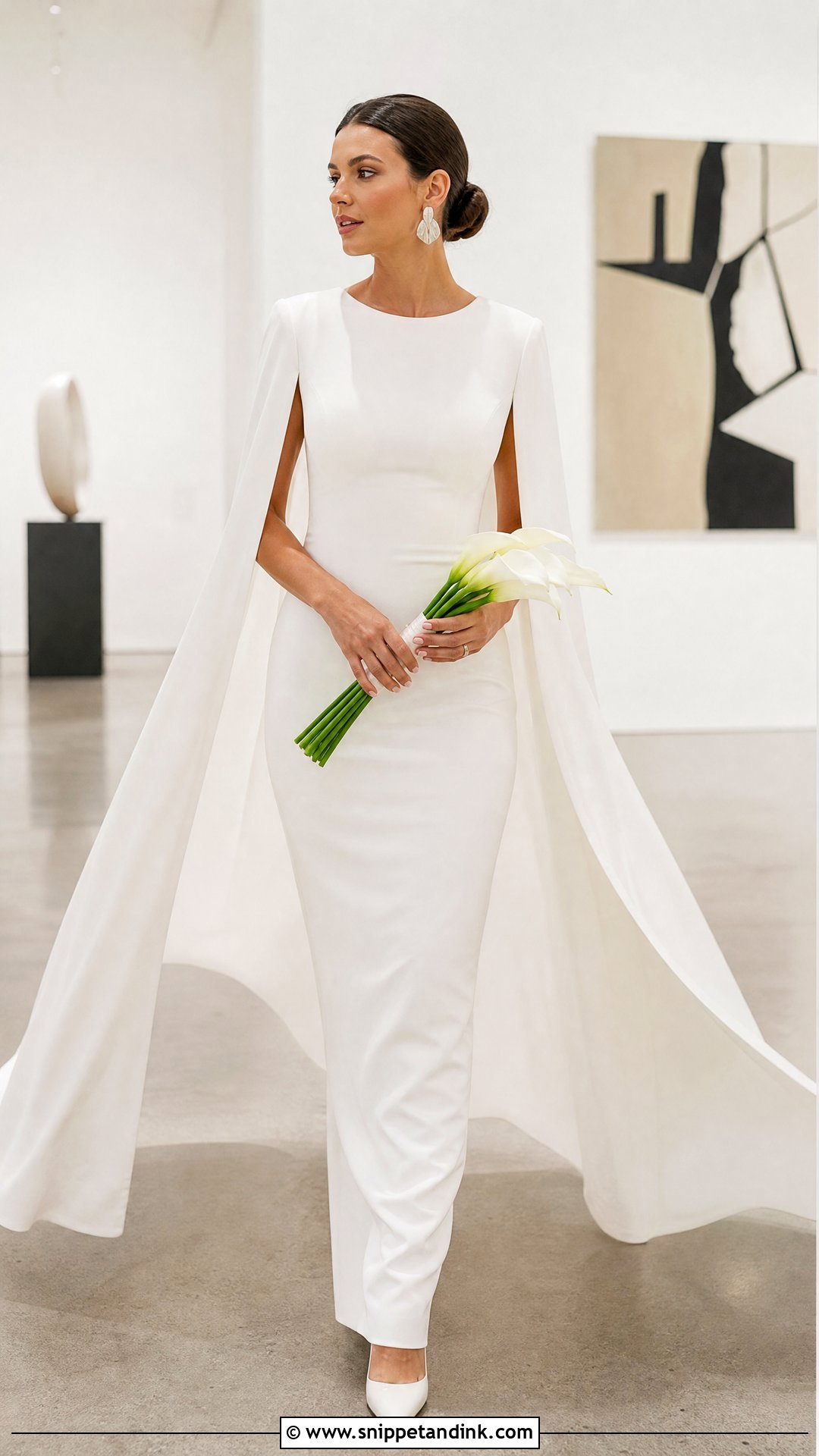 White Cape Sleeve Column Bridal Dress - Snippet and Ink - 20 White Bridal Dresses
