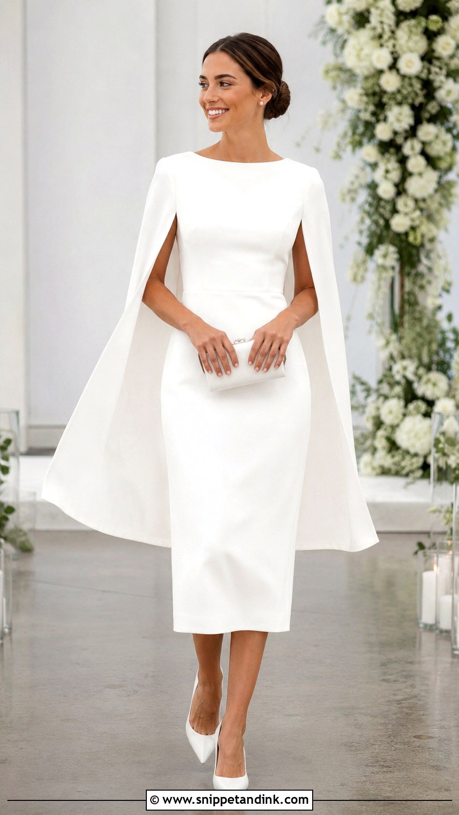 White Cape Sleeve Midi Wedding Dress - Snippet and Ink - 20 Midi White Wedding Dress Ideas
