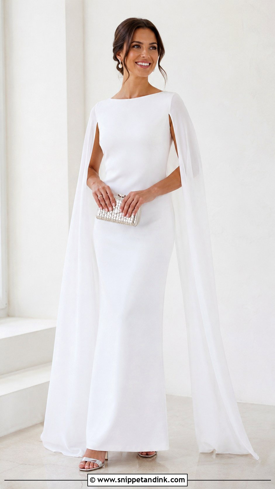 White Cape Sleeves Gown - Snippet and Ink - 25 Cape Sleeves Gown
