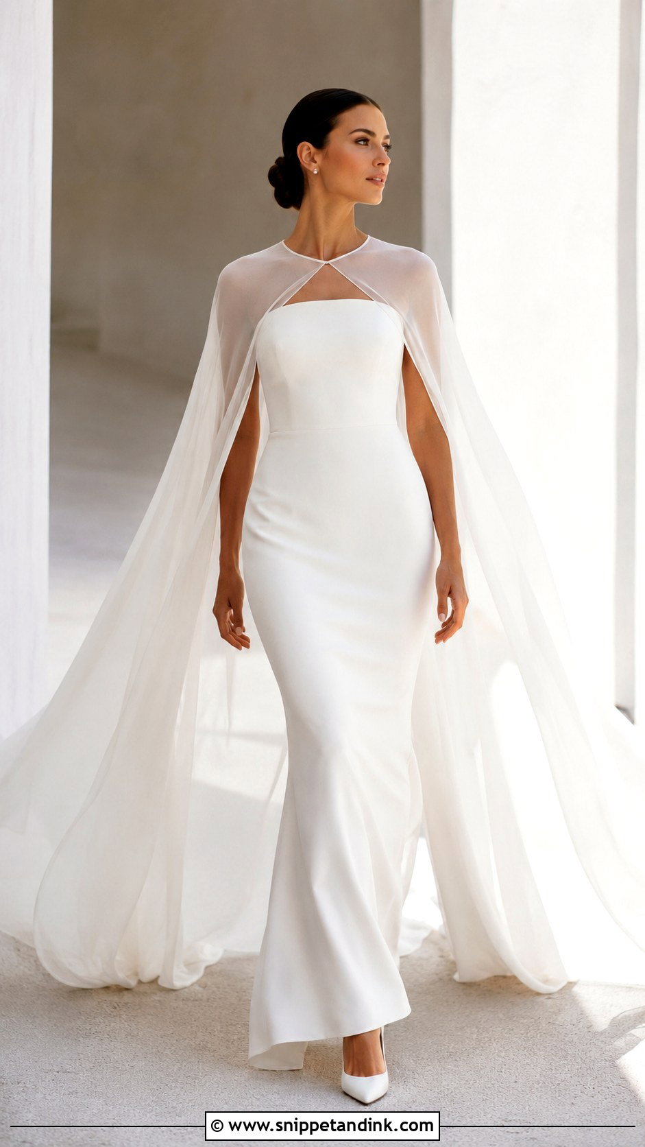 White Cape Wedding Gown - Snippet and Ink - 30 White Wedding Gown Ideas