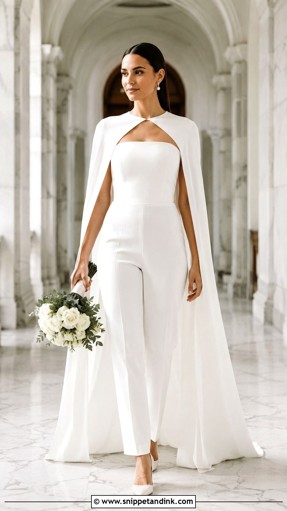 White Cape Wedding Jumpsuit - Snippet and Ink - 30 White Wedding Jumpsuit Ideas