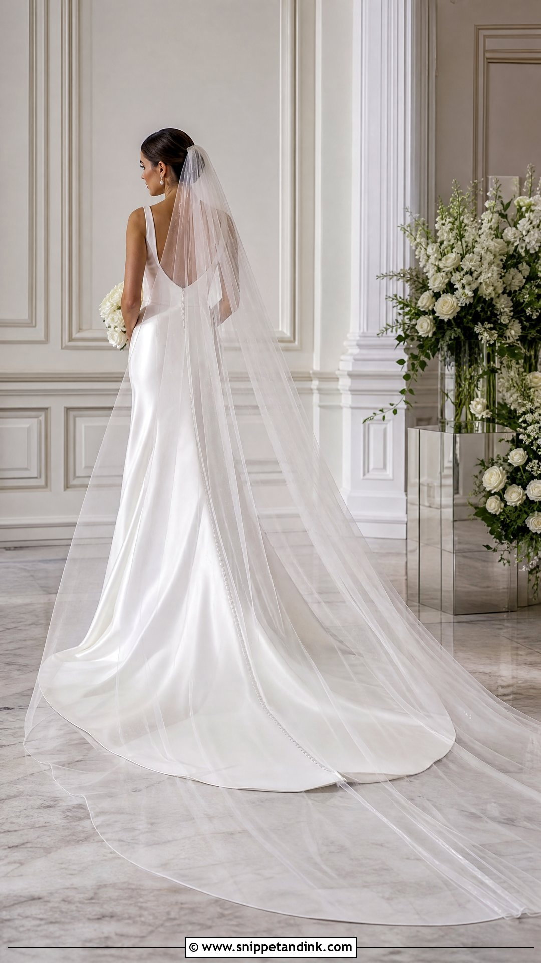 White Cathedral Veil With Satin Wedding Dress - Snippet and Ink - 25 White Veil Ideas
