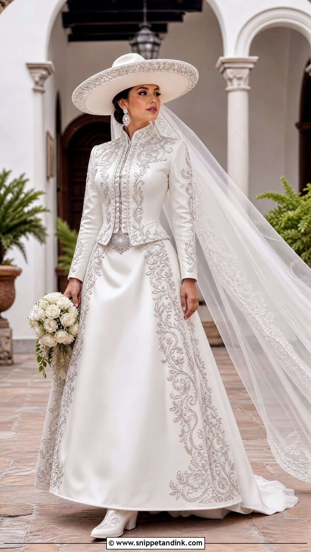 White Charro Wedding Dress With Silver Embroidery - Snippet and Ink - 25 Charro Wedding Dress Ideas