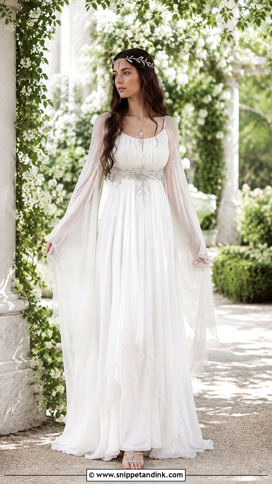 White Chiffon Arwen Wedding Dress - Snippet and Ink - 20 Arwen Wedding Dress Ideas