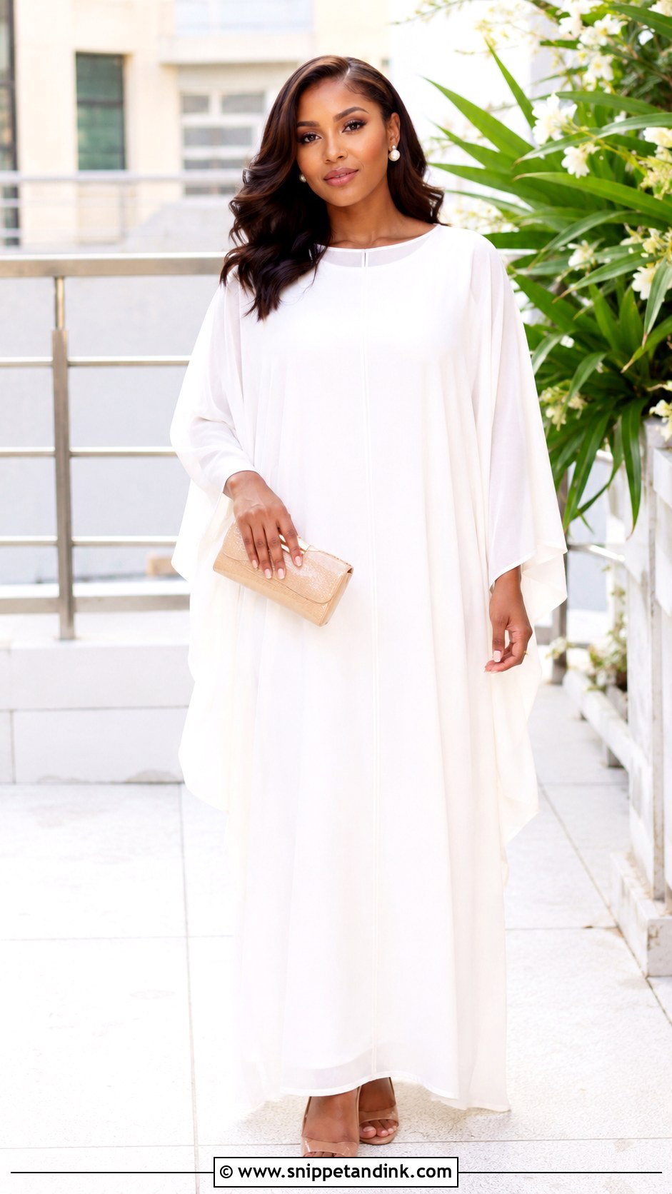 White Chiffon Bubu Gown With Nude Heels - Snippet and Ink - 25 Bubu Gown Styles Chiffon