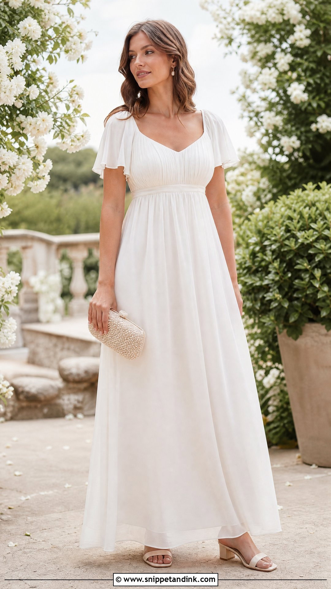 White Chiffon Empire Waist Gown - Snippet and Ink - 20 Simple Elegant White Gowns