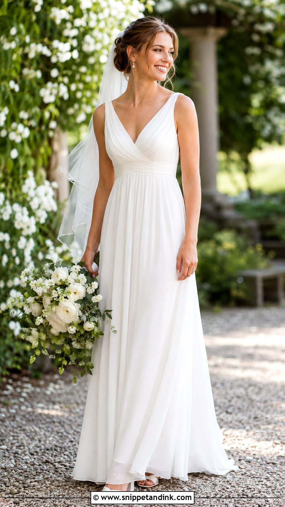 White Chiffon Empire Waist Gown - Snippet and Ink - 20 Bride White Gown Ideas