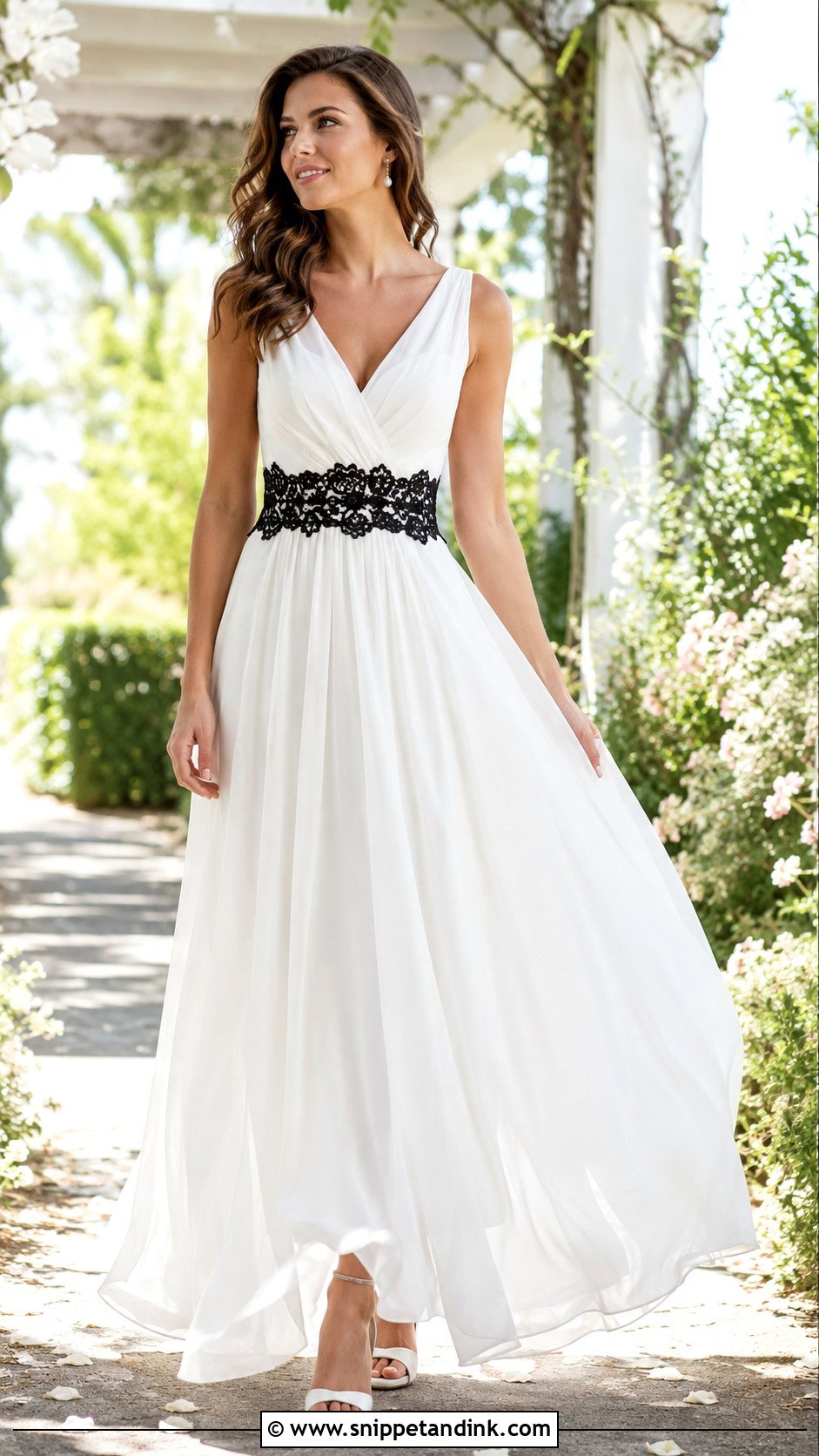 White Chiffon Wedding Dress With Black Lace Waist - Snippet and Ink - 25 White Wedding Dress with Black Lace Ideas