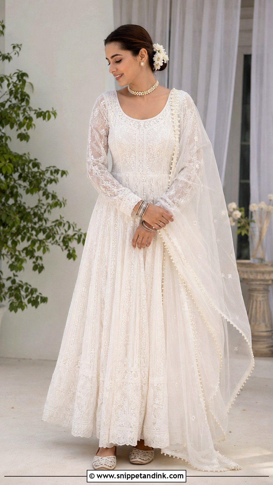 White Chikankari Anarkali Bridal Dress - Snippet and Ink - 20 Anarkali Bridal Dress Ideas
