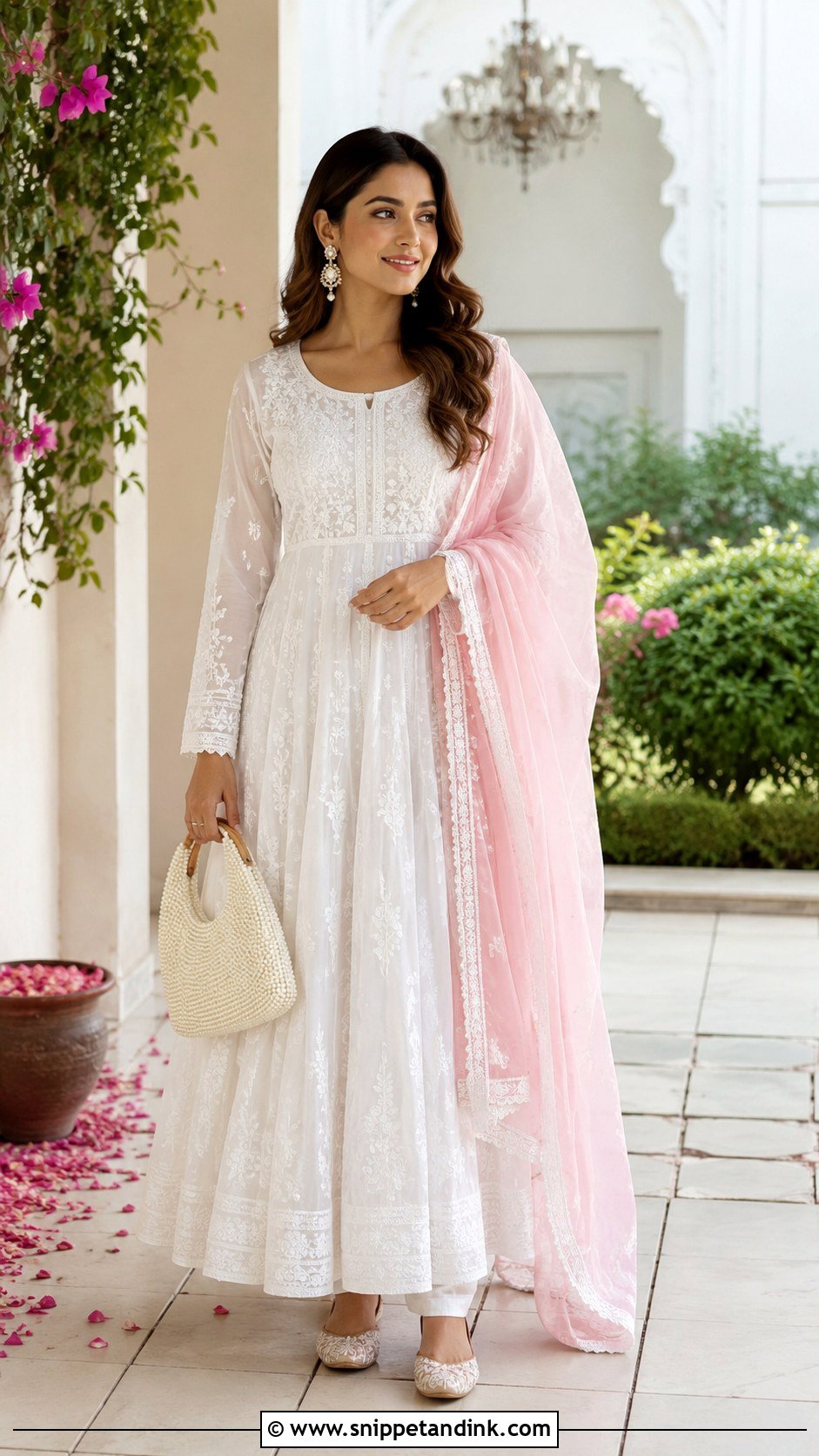 White Chikankari Anarkali With Pastel Dupatta - Snippet and Ink - 20 Anarkali Dress with Dupatta Ideas