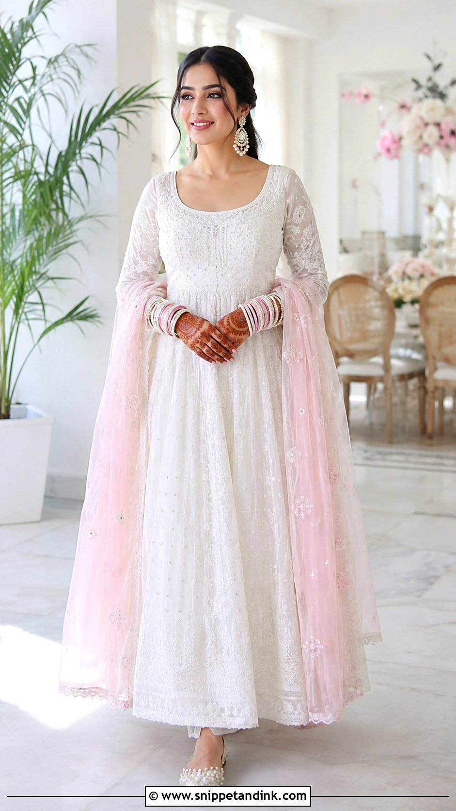 White Chikankari Bangle Ceremony Outfit - Snippet and Ink - 25 Bangle Ceremony Outfit for Bride Ideas