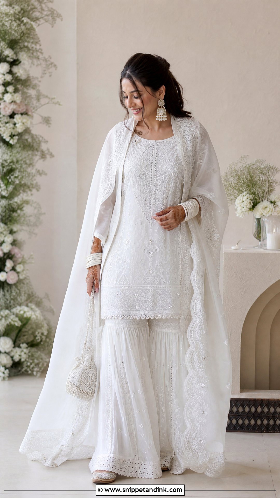 White Chikankari Bridal Sharara Suit - Snippet and Ink - 20 Bridal Sharara Suit Ideas