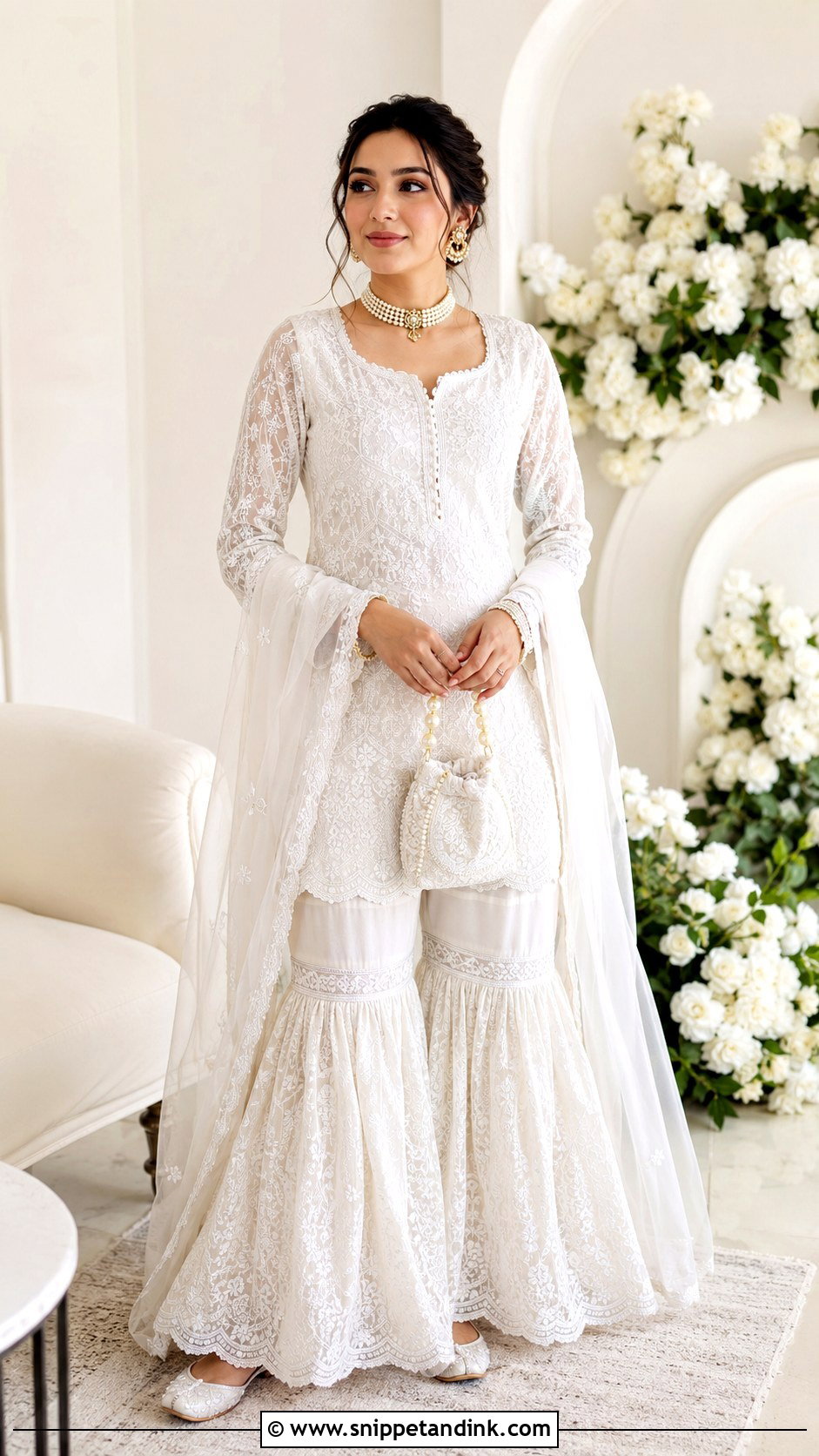 White Chikankari Garara Bridal Dress - Snippet and Ink - 20 Garara Bridal Dress Ideas
