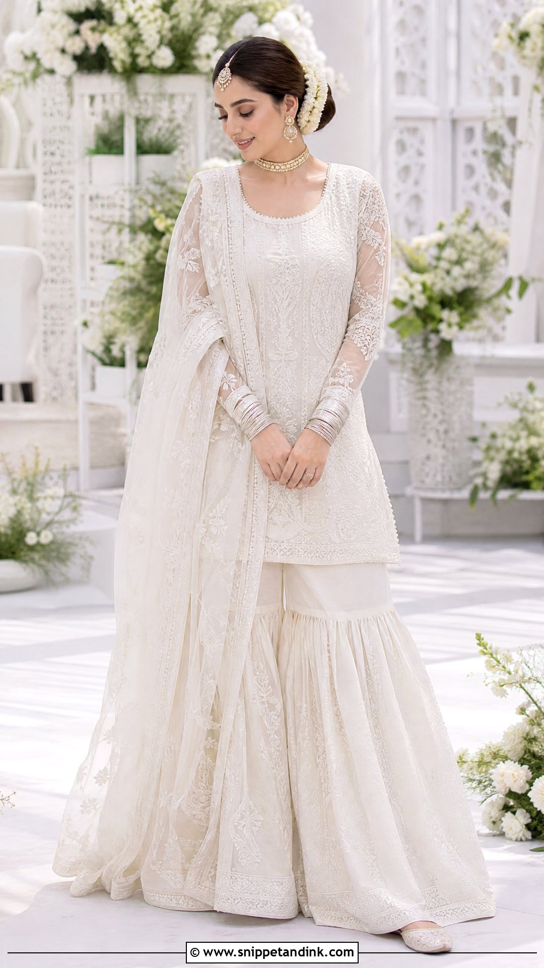 White Chikankari Garara Nikah Dress - Snippet and Ink - 20 White Garara Dress Pakistani Bridal Ideas