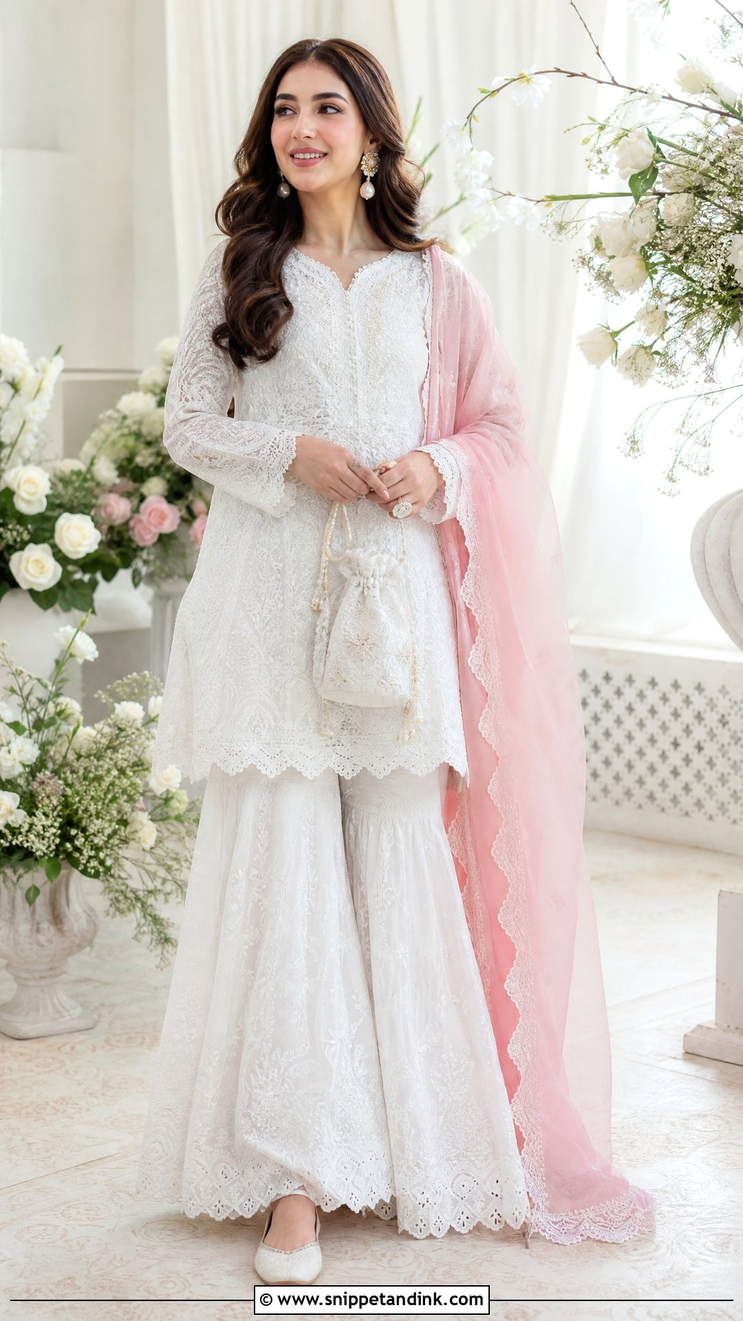White Chikankari Garara With Pastel Dupatta - Snippet and Ink - 20 Latest Garara Designs for Wedding