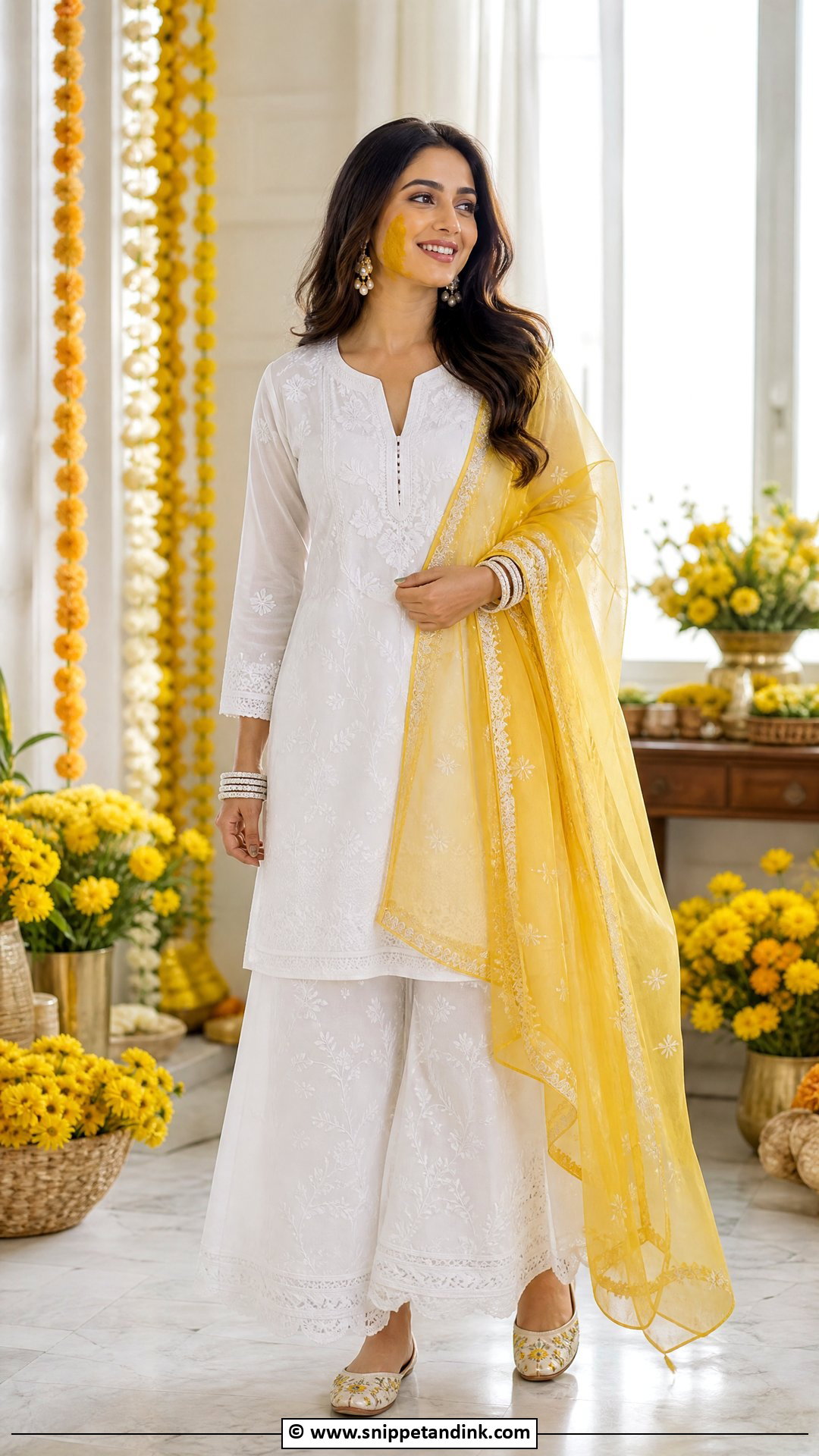 White Chikankari Haldi Outfit - Snippet and Ink - 35 Haldi Outfits for Sister