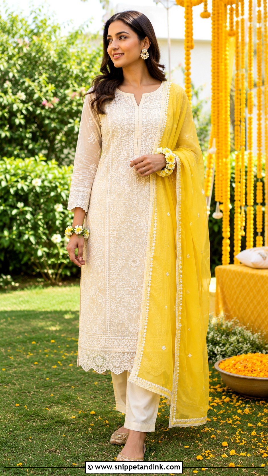 White Chikankari Haldi Suit - Snippet and Ink - 25 Haldi Suit Ideas