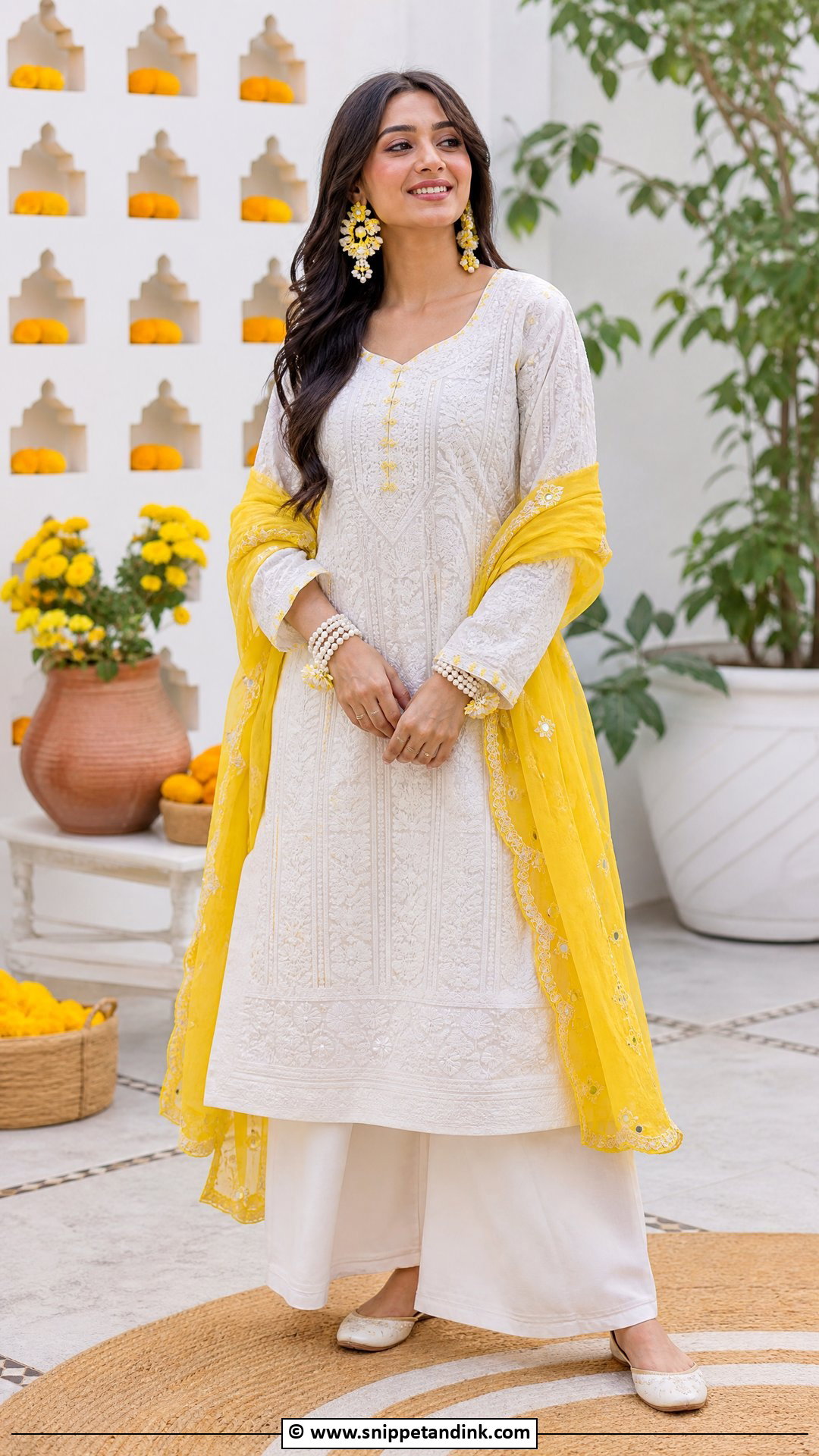 White Chikankari Kurta Haldi Outfit - Snippet and Ink - 35 Haldi Outfit Ideas