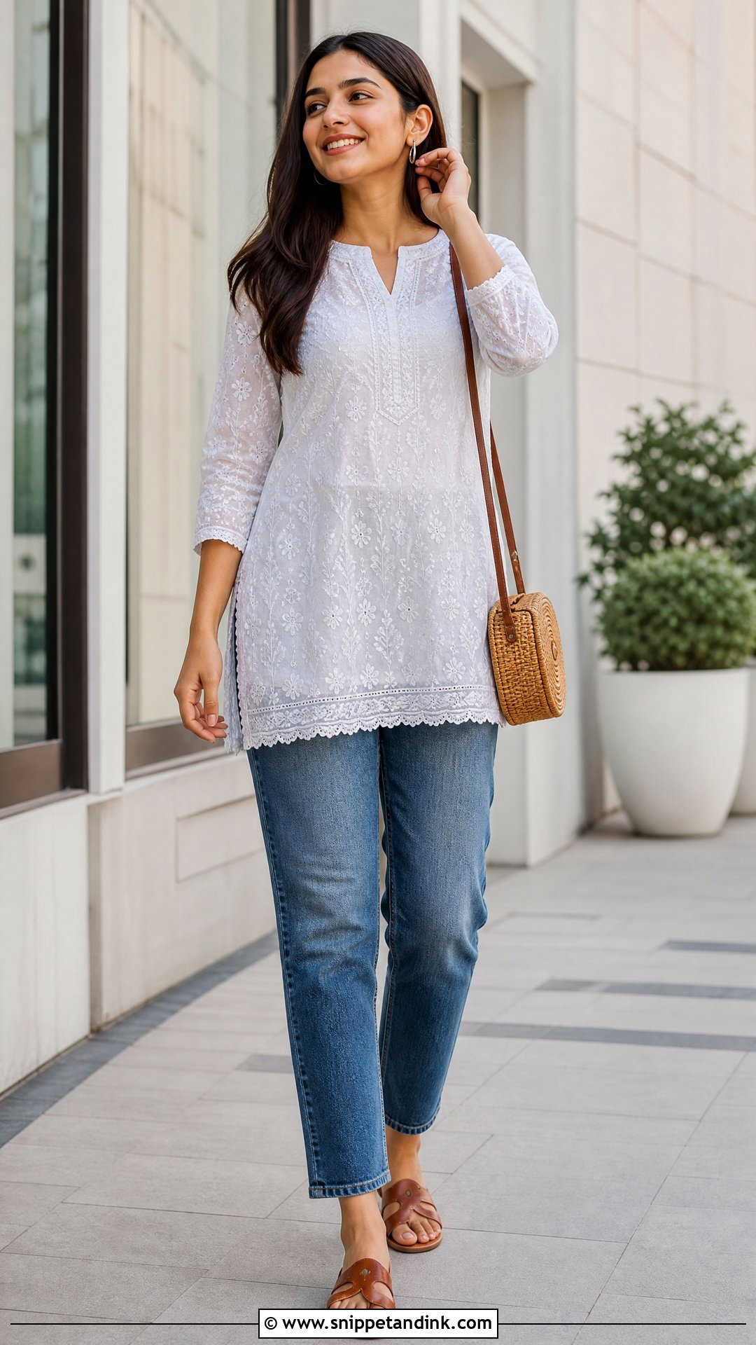 White Chikankari Kurti With Blue Jeans - Snippet and Ink - 20 Simple White Indian Dress Ideas