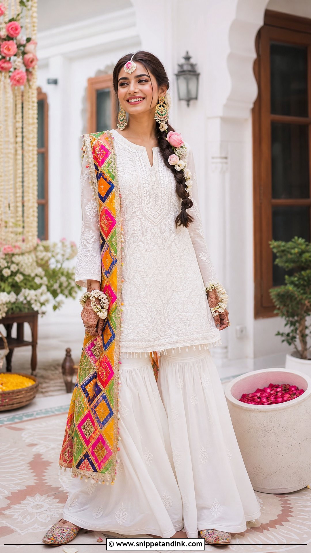 White Chikankari Mehendi Outfit - Snippet and Ink - 20 Indian Bridal Mehendi Outfits