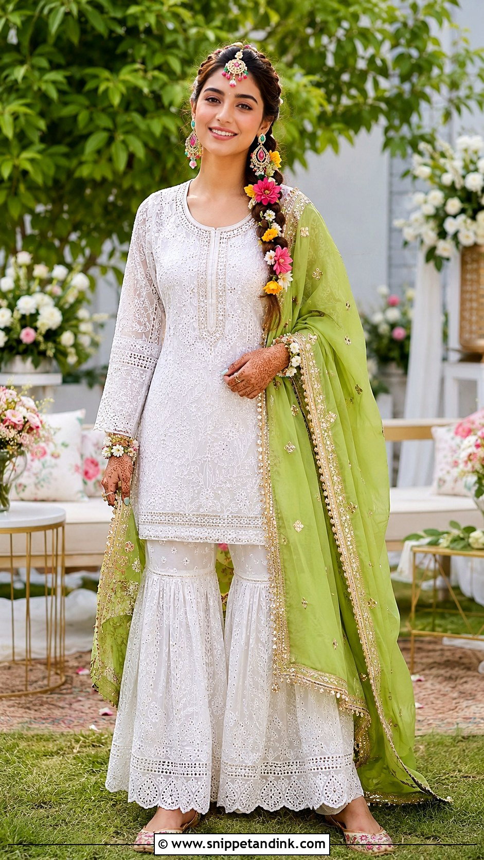 White Chikankari Mehendi Sharara - Snippet and Ink - 20 Bridal Mehendi Dress Ideas
