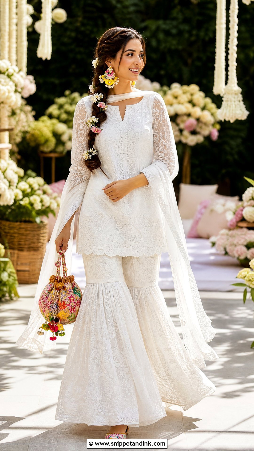 White Chikankari Mehndi Sharara - Snippet and Ink - 20 Bride Mehndi Dress Ideas