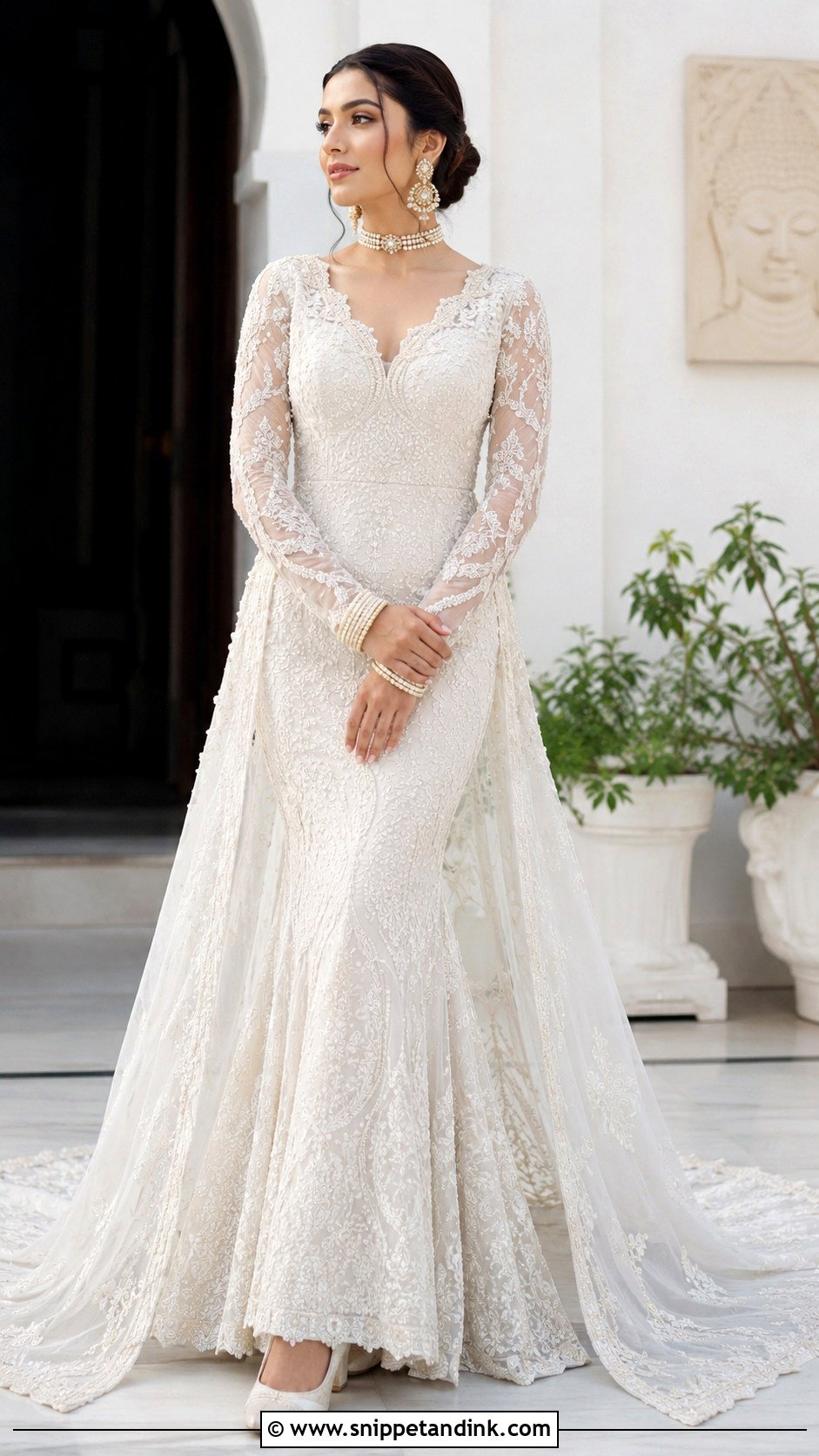 White Chikankari Mermaid Wedding Gown - Snippet and Ink - 20 Indian Mermaid Wedding Dress Ideas