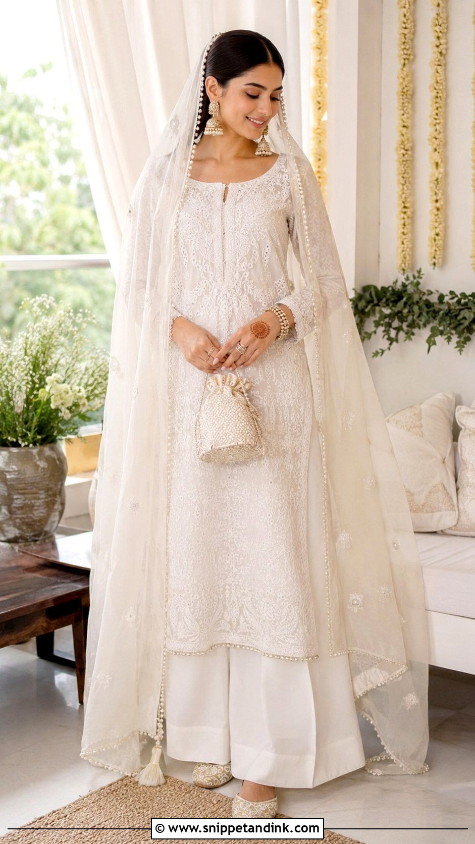 White Chikankari Nikah Dress - Snippet and Ink - 20 Nikah Dress for Bride Ideas