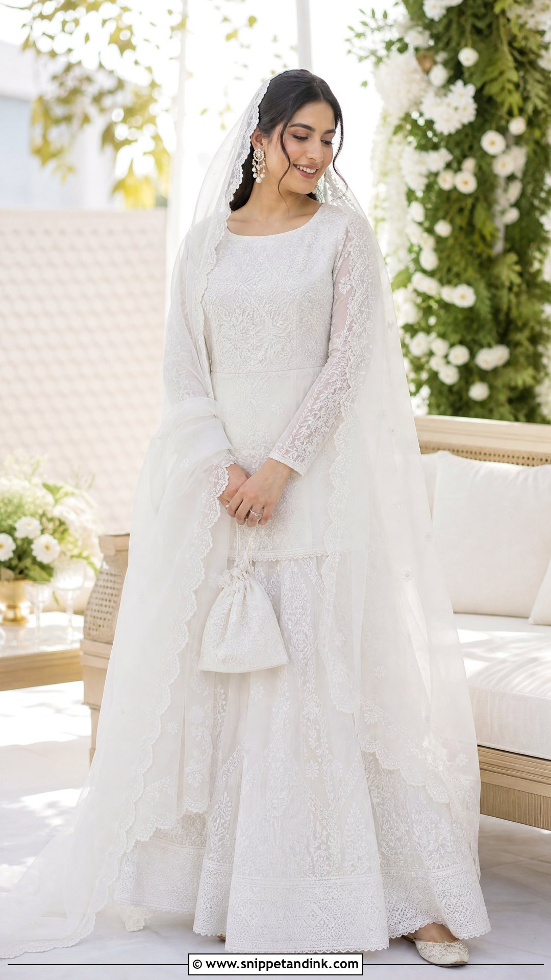 White Chikankari Nikah Lehenga - Snippet and Ink - 20 Nikah Bridal Dress Ideas