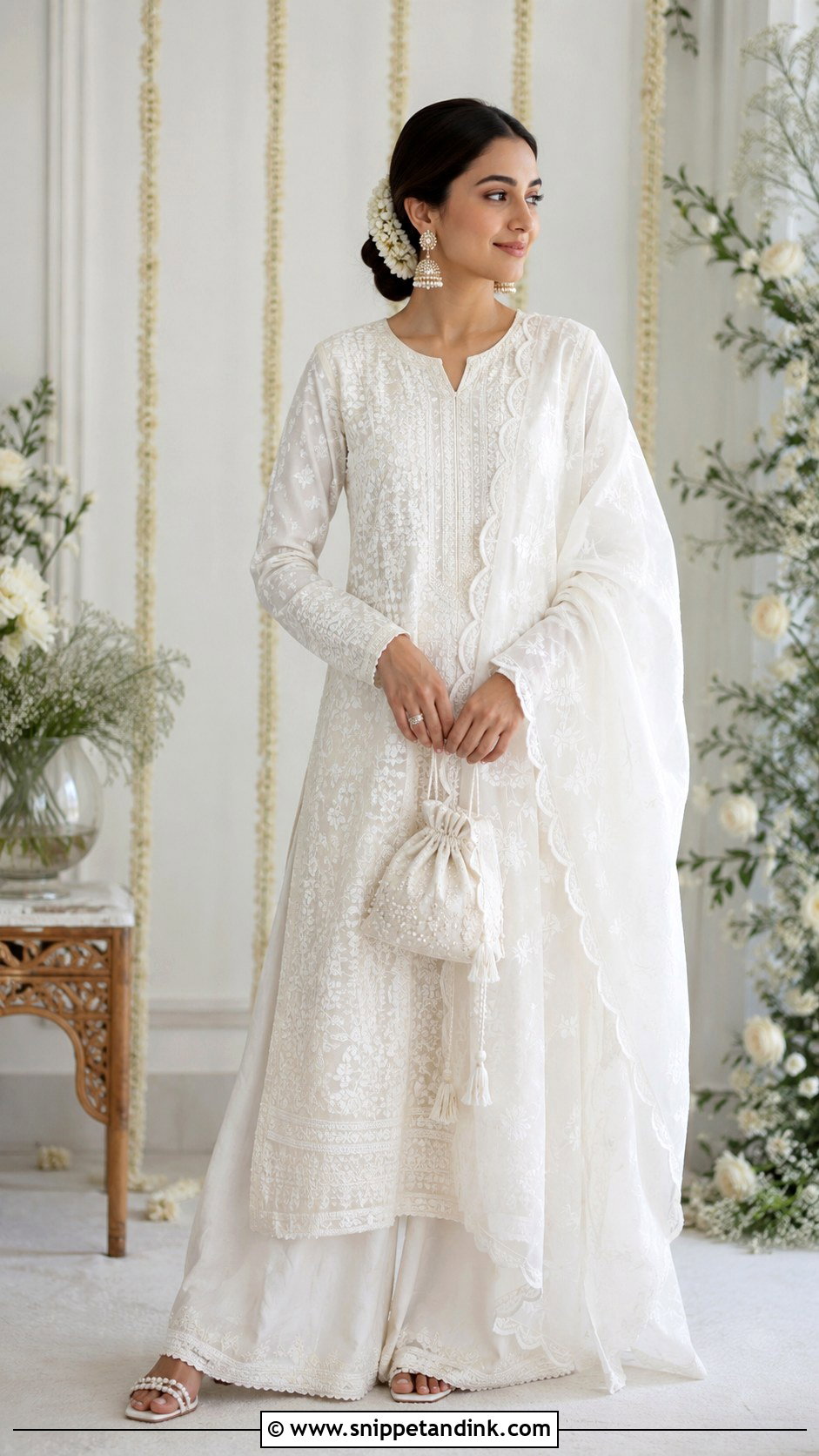White Chikankari Nikkah Dress - Snippet and Ink - 20 Dresses for Nikkah