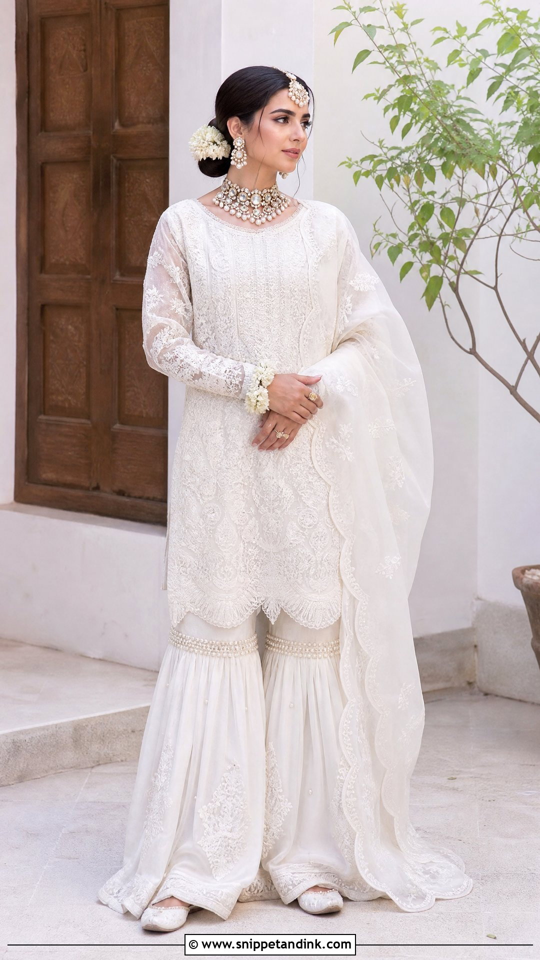 White Chikankari Nikkah Garara - Snippet and Ink - 20 Nikkah Garara Ideas